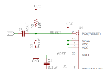 Схема сброса от сигнала DTR Arduino Pro Mini