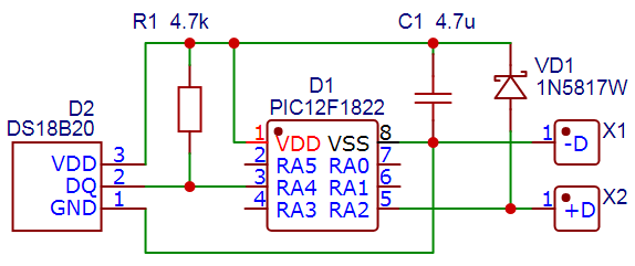 Схема датчика на базе DS18B20